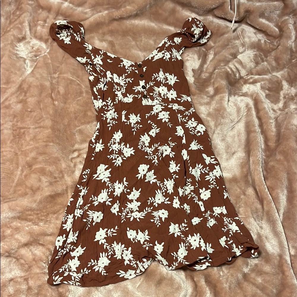 Billabong Brown Dress with White Floral Design